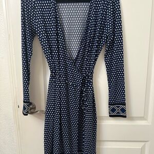 Michael Kors Navy Geometric Long Sleeve Dress